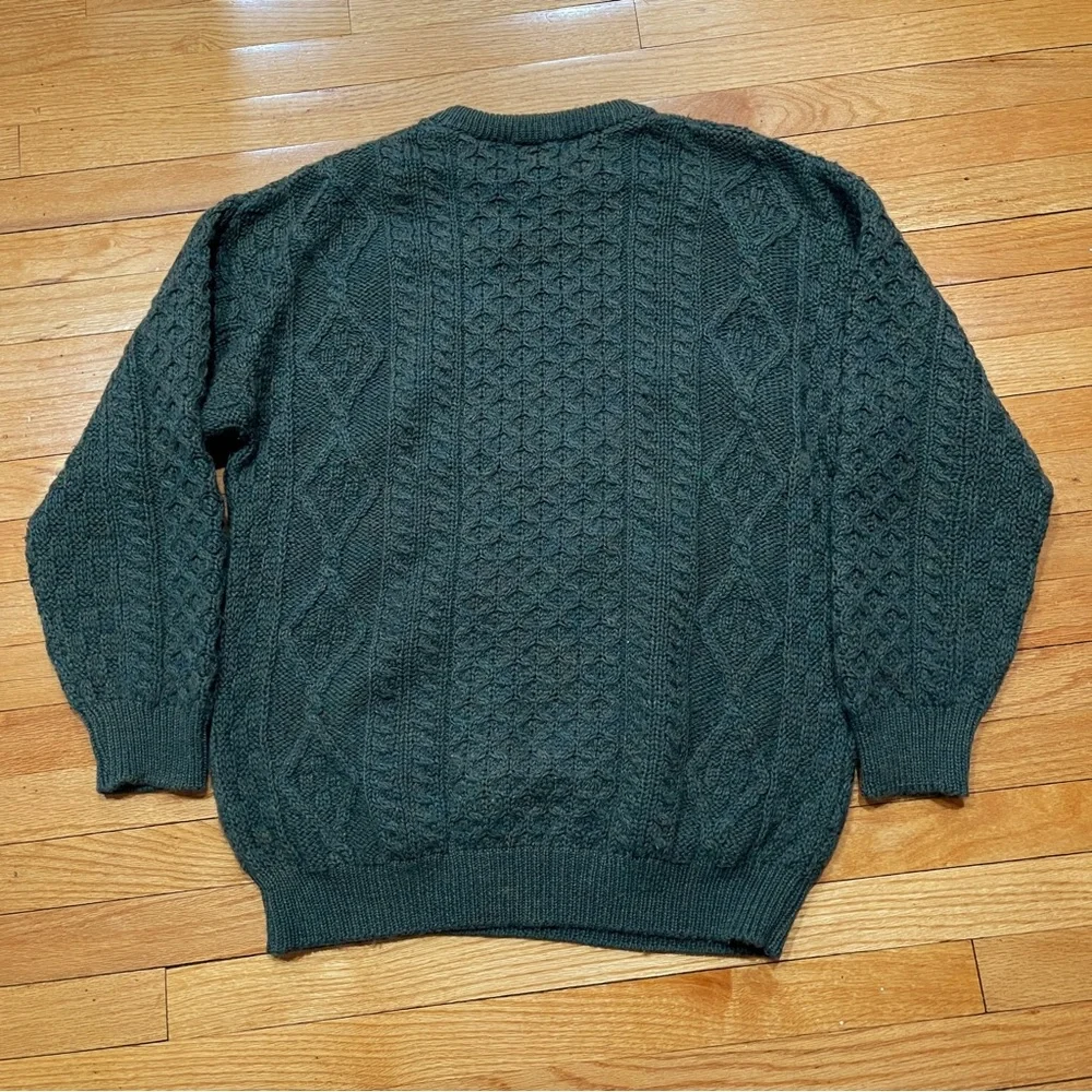 Aran Crafts Mens Irish Fisherman Cable Knit Wool Sweater Size XL Dark Green EUC - Picture 9 of 9